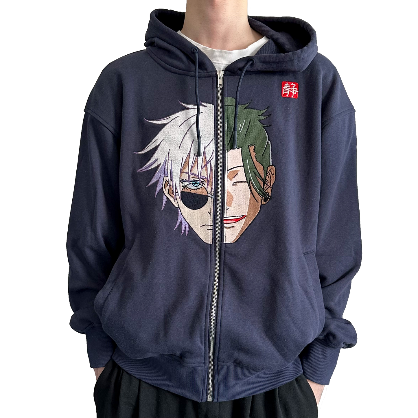 Navy 'Gg' Zip-Up Hoodie