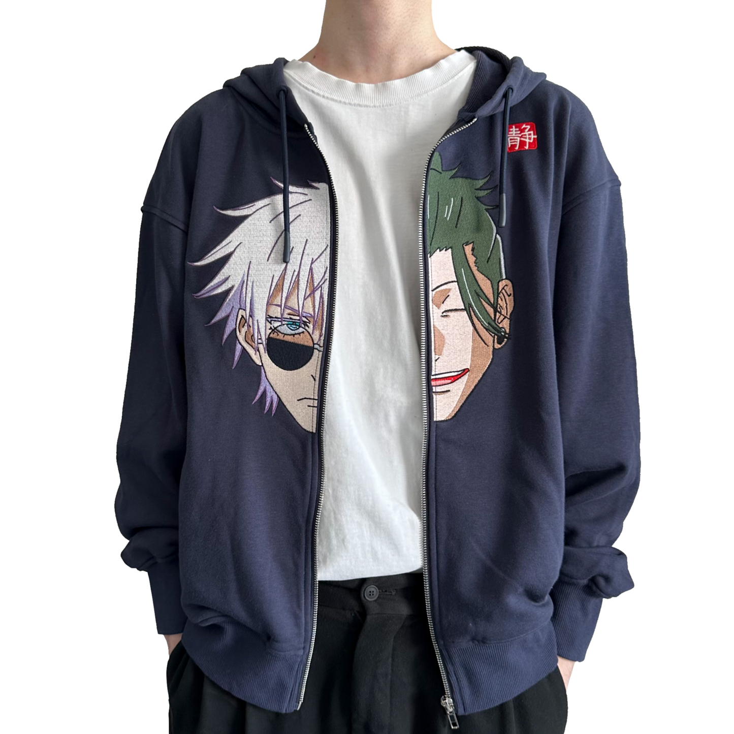 Navy 'Gg' Zip-Up Hoodie