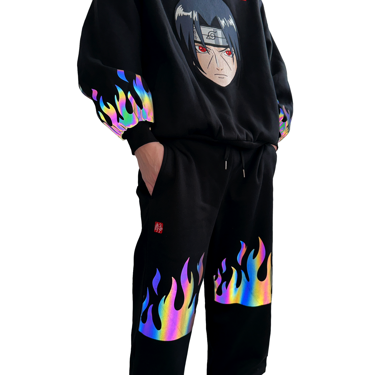 Black 'Amaterasu' Reflective Fleece Half-Zip